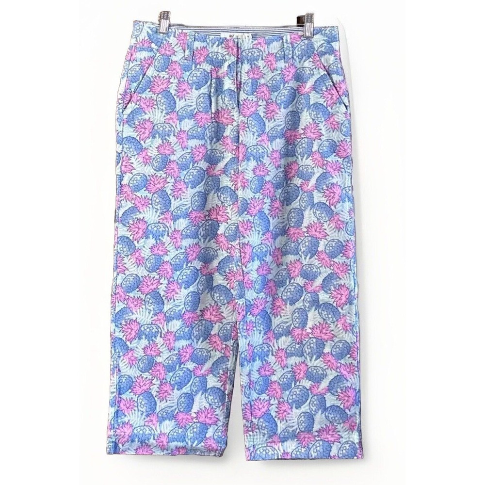 Vineyard Vines Cropped Pants Pineapple Print Pink Blue Women's Size 8 🍍